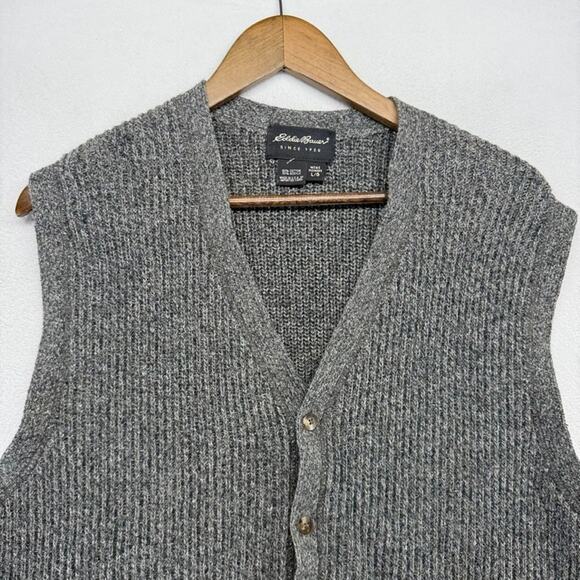 Vintage Eddie Bauer Cardigan Sweater Vest Men's Large Gray Button Ribbed 90s - Picture 2 of 8